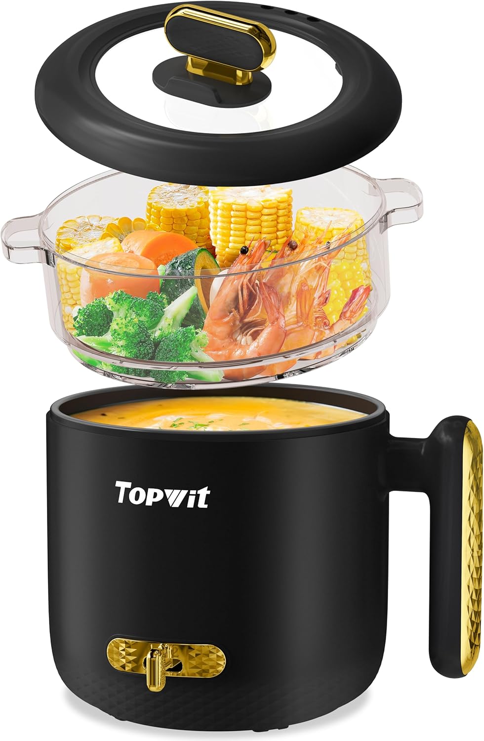 Topwit-Hot-Pot-Electric-with-Steamer-1.8L-Ramen-Cooker-Portable-Electric-Pot-for-Cooking-Multifunctional-Cooker-for-Steak-Egg-Soup-Noodle-with-Power-Adjustment-Dorm-Room-Essential-Black.jpg Topwit Hot Pot Electric with Steamer, 1.8L Ramen Cooker, Portable Electric Pot for Cooking, Multifunctional Cooker for Steak, Egg, Soup, Noodle with Power Adjustment, Dorm Room Essential, Black - Image 2