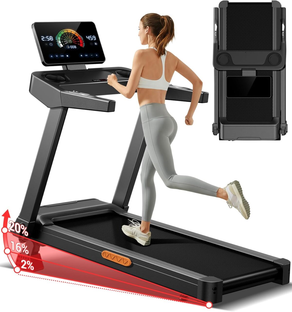 UMAY Fitness Treadmill with 3-Level Incline, Treadmills for Home Auto Folding with Pulse Sensors, 300 LBS Capacity, 3.0HP Quiet Brushless, Max 8.7 MPH - Image 2