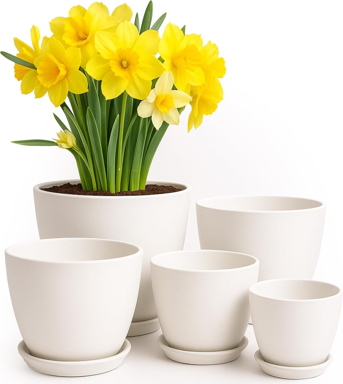 Utopia Home - Plant Pots Indoor with Drainage - 7/6.6/6/5.3/4.8 Inches Garden Flower Pots for Indoor Planter - 5 Pack White Plastic Planters - Ideal for Stocking Stuffers or Room, Office Home Decor - Image 2