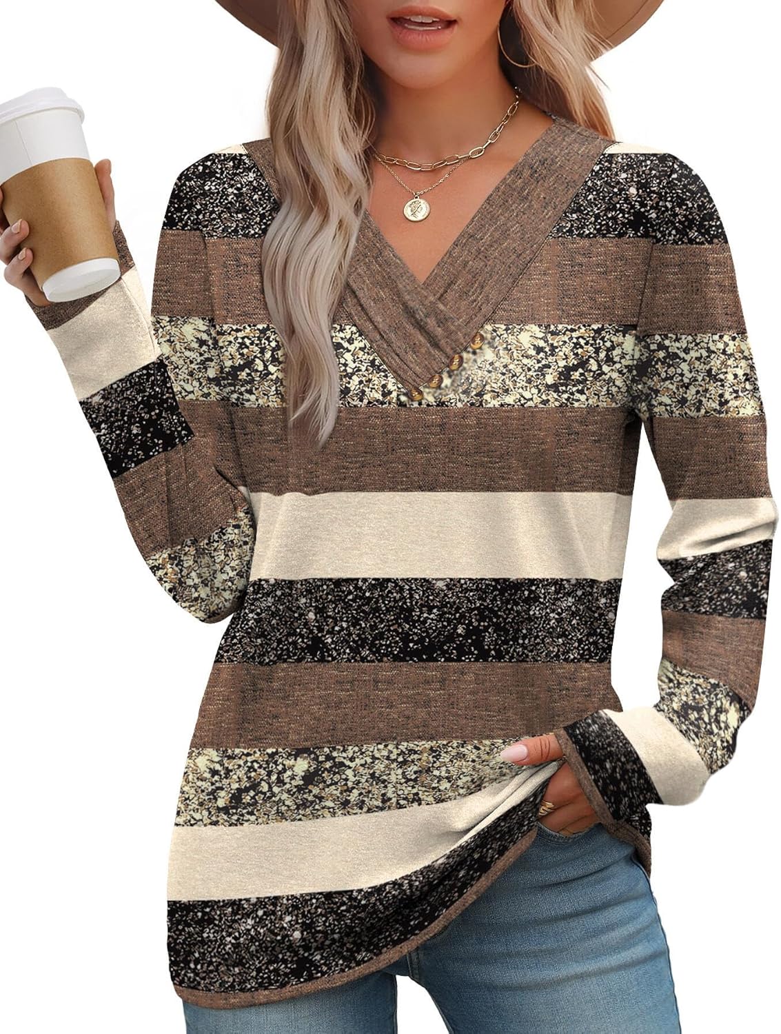 WIHOLL-Long-Sleeve-Shirts-for-Women-Fall-Outfits-V-Neck-T-Shirts-Button-Down-Tunic-Tops-Fashion-Clothing.jpg WIHOLL Long Sleeve Shirts for Women Fall Outfits V Neck T Shirts Button Down Tunic Tops Fashion Clothing - Image 2
