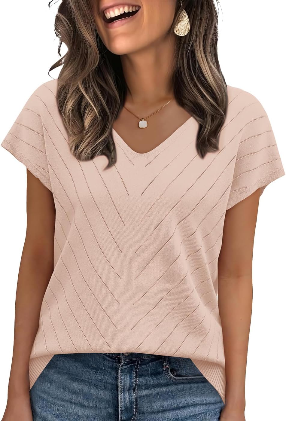WIHOLL-Short-Sleeve-Sweater-for-Women-V-Neck-Trendy-Summer-Tops-2025-Beach-Vacation-Clothes-Travel-Business-Casual-Outfits.jpg WIHOLL Short Sleeve Sweater for Women V Neck Trendy Summer Tops 2025 Beach Vacation Clothes Travel Business Casual Outfits - Image 2