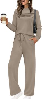 WIHOLL Two Piece Sets for Women Fall Travel Vacation Outfits Long Sleeve Lounge Sets Side Slit Wide Leg Pants S-3XL - Image 2