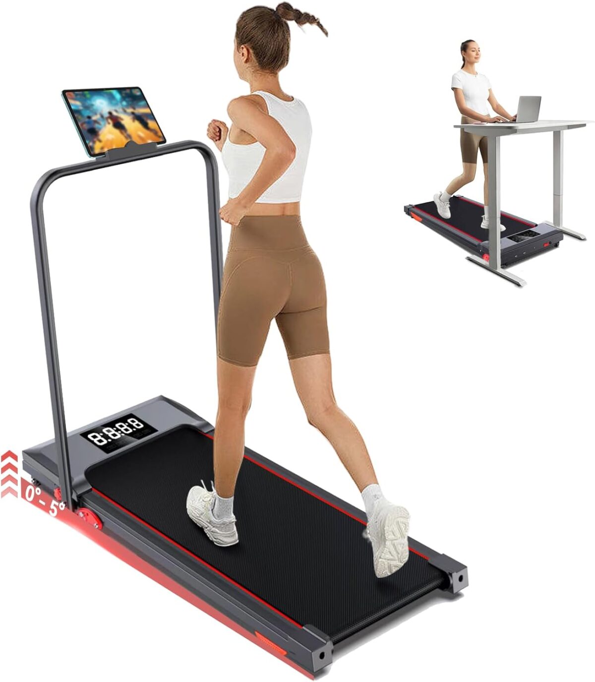 Walking Pad Treadmill with Incline and Handle Bar, 7.5MPH Under Desk Treadmill for Home Office, 360 Lbs Capacity Portable Treadmills with Remote Control, Led Display - Image 2