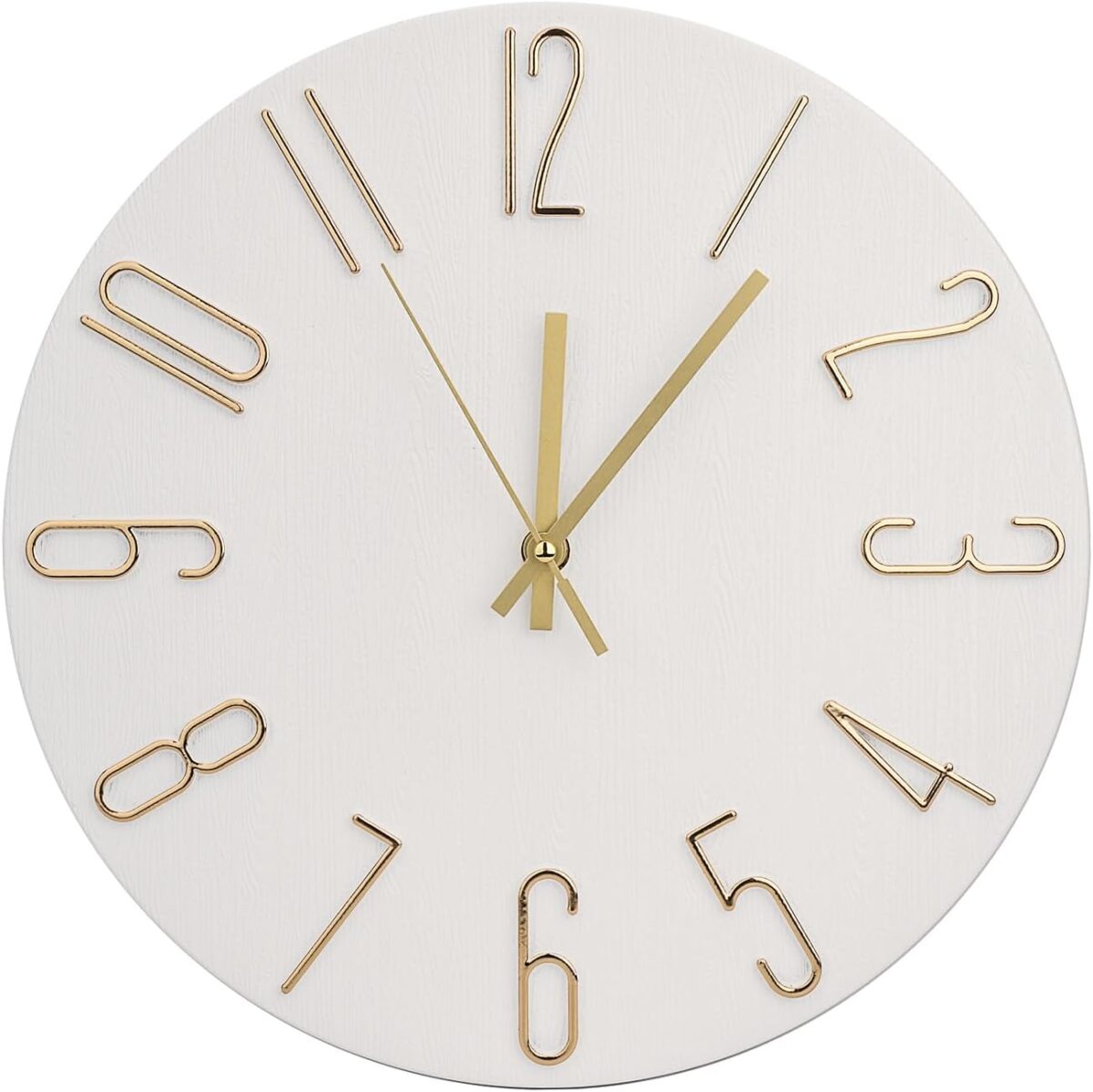 Wall Clock 12 Inch Silent Non-Ticking Imitation Wood Indoor Clock Round White Decor Clock Modern 3D Figures Quartz Wall Clocks for Home, Hotel, Office, School, Bedroom, Living Room, Kitchen - Image 2