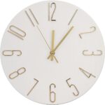 Wall Clock 12 Inch Silent Non-Ticking Imitation Wood Indoor Clock Round White Decor Clock Modern 3D Figures Quartz Wall Clocks for Home, Hotel, Office, School, Bedroom, Living Room, Kitchen - Image 2