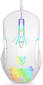 Wired USB Mouse, Computer Mouse with RGB Lighting, 4 Adjustable DPI, Ergonomic Optical Office Mouse, 7 Buttons Corded Mice for Window/PC/Laptop/Desktop/Mac/Chromebook, White - Image 2