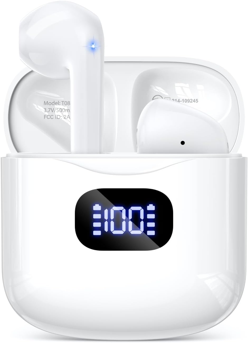 Wireless-Earbuds-Bluetooth-5.3-Headphones-40Hrs-Playback-Stereo-Ear-Buds-with-LED-Display-Charging-Case-IPX7-Waterproof-in-Ear-Earphones-with-Mic-for-Phone-Tablet-Laptop-Sports-White.jpg Wireless Earbuds Bluetooth 5.3 Headphones, 40Hrs Playback Stereo Ear Buds with LED Display Charging Case IPX7 Waterproof in-Ear Earphones with Mic for Phone Tablet Laptop Sports, White - Image 2