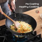 Wok, 13 Inch carbon steel woks & stir-fry pans nonstick, Pre-Seasoned 5.8QT Flat Bottom Chinese Wok Pan with lid, Carbon Steel Cookware, Compatible with All Cooktops - Image 2