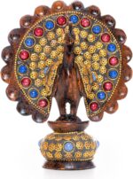 Wooden Dancing Peacock Traditional Indian Rajasthani Home Decoration Table Décor Showpiece & Gifting (Brown Studded Peacock) - Image 2