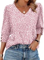XIEERDUO Womens 3/4 Sleeve Tops with Buttons V-Neck Summer Outfits Casual Blouses Shirts Beach Vacation Fall Clothes 2025 - Image 2