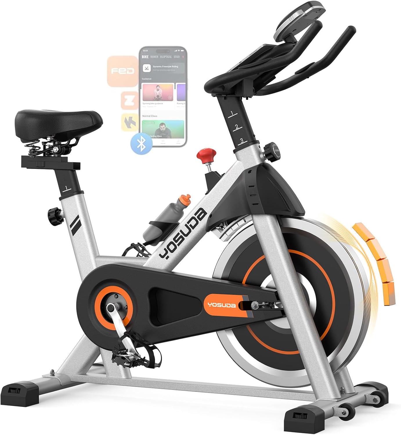 YOSUDA-Exercise-Bike-Brake-Pad-Stationary-Bike-for-Home-with-Exclusive-App-Magnetic-Indoor-Cycling-Bike-with-300-lb-Weight-Capacity-Low-Noise-Tablet-Holder-and-Fitness-Courses-for-Weight-Loss.jpg YOSUDA Exercise Bike, Brake Pad Stationary Bike for Home with Exclusive App, Magnetic Indoor Cycling Bike with 300 lb Weight Capacity, Low Noise, Tablet Holder and Fitness Courses for Weight Loss - Image 2