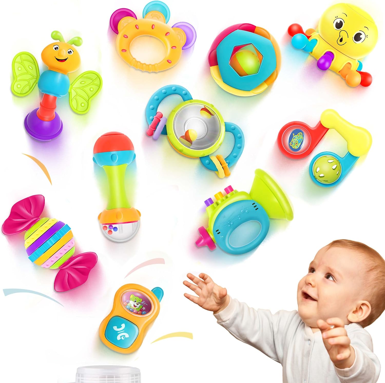 iPlay-iLearn-10pcs-Baby-Rattles-Toys-Set-Infant-Grab-Shake-Rattle-Easy-Hold-Sensory-Teether-Babies-Development-Learning-Music-Toy-Newborn-Shower-Birthday-Gift-1-2-3-4-5-6-7-9-10-12-Month-Boy-Girl.jpg iPlay, iLearn 10pcs Baby Rattles Toys Set, Infant Grab Shake Rattle, Easy Hold Sensory Teether, Babies Development Learning Music Toy, Newborn Shower Birthday Gift 1 2 3 4 5 6 7 9 10 12 Month Boy Girl - Image 2
