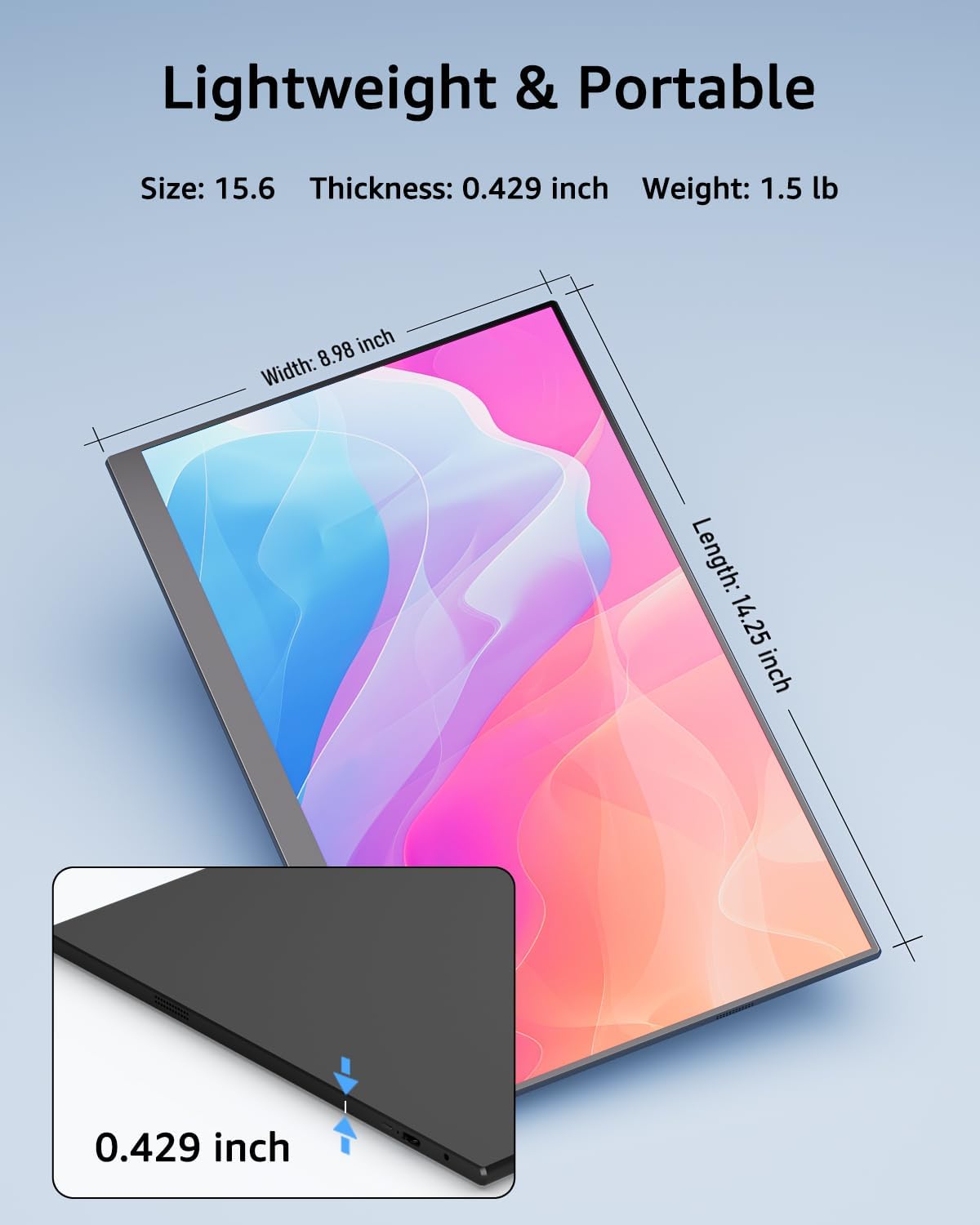 Yodoit Portable Monitor for Laptop, 15.6" 1920×1080 Travel Screen FHD IPS Display with USB Type C Port, Speakers and Smart Cover Compatible with PC, MacBook, Xbox (Black) - Image 3