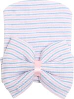 DRESHOW BQUBO 4 Pack Newborn Hospital Hat Infant Baby Hat Cap with Big Bow Soft Cute Knot Nursery Beanie - Image 5