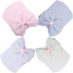 DRESHOW BQUBO 4 Pack Newborn Hospital Hat Infant Baby Hat Cap with Big Bow Soft Cute Knot Nursery Beanie - Image 9