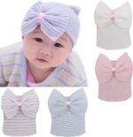 DRESHOW BQUBO 4 Pack Newborn Hospital Hat Infant Baby Hat Cap with Big Bow Soft Cute Knot Nursery Beanie - Image 10