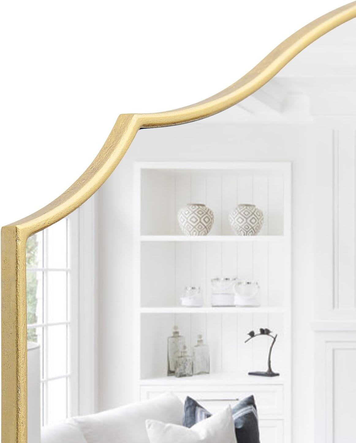 Gold Scalloped Arched Mirror: 36"x26" Large Modern Mantle Mirror - Minimalist Dresser Wall Mirrors for Vanity/Bedroom/Fireplace/Living Room/Entryway/Home Decor - Image 4