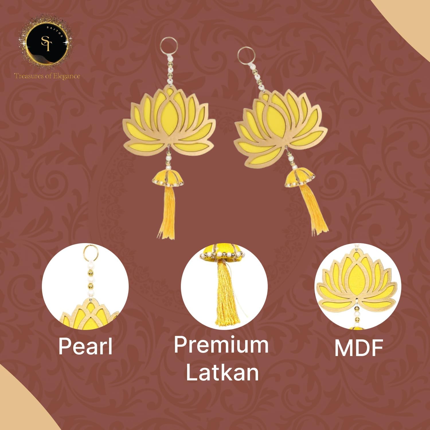 SAJTOX Lotus Hangings for Decoration Floral Wall Hangings for Temple Decor Pooja Room Decoration Items Back Dropper Showpiece for Home Decor (Pack of 6, 10 INCH Long Each) Yellow - Image 6