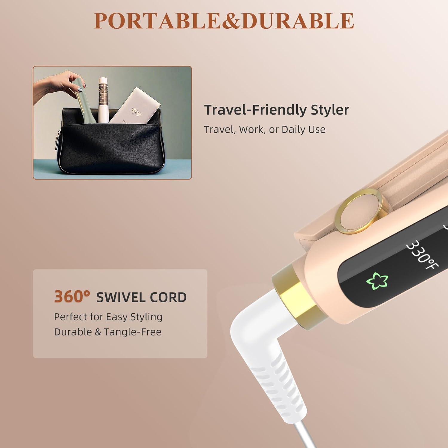 Flat Iron, 1/2 Inch Hair Straightener and Curler 2 in 1, Ceramic Ionic Floating Plates for Less Frizz, 10s Quick Heat Up, Hair straighteners for Women, Straightener for All Hair Types(Pink) - Image 6