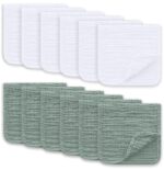 Muslin Burp Cloths Large 100% Cotton Hand Washcloths for Boys & Girls, Baby Essentials Extra Absorbent and Soft Burping Rags for Newborn Registry (White & Green, 12-Pack, 20" X10") - Image 2
