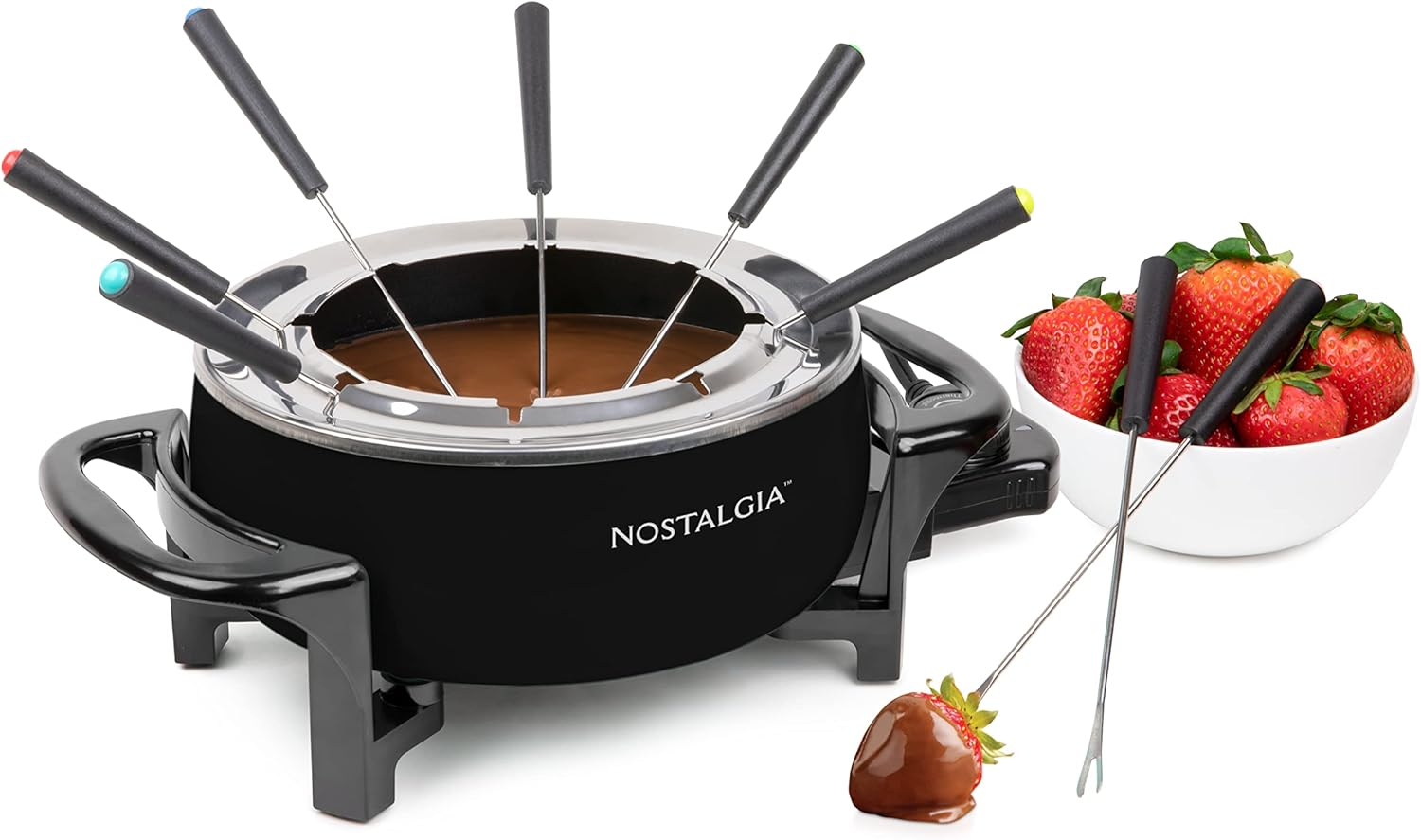 Nostalgia 12-Cup Electric Fondue Pot Set for Cheese & Chocolate - 8 Color-Coded Forks, Temperature Control - Stainless Steel Kitchen Gadgets and Appliances for Hors d'Oeuvres and More – Black - Image 2