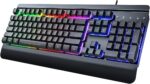 RisoPhy Gaming Keyboard, 104 Keys All-Metal Panel, Rainbow LED Backlit Silent Computer Keyboard, Wrist Rest, Multimedia Keys, Anti-Ghosting, Waterproof Light Up Wired Keyboard for PC Mac Gamer - Image 2