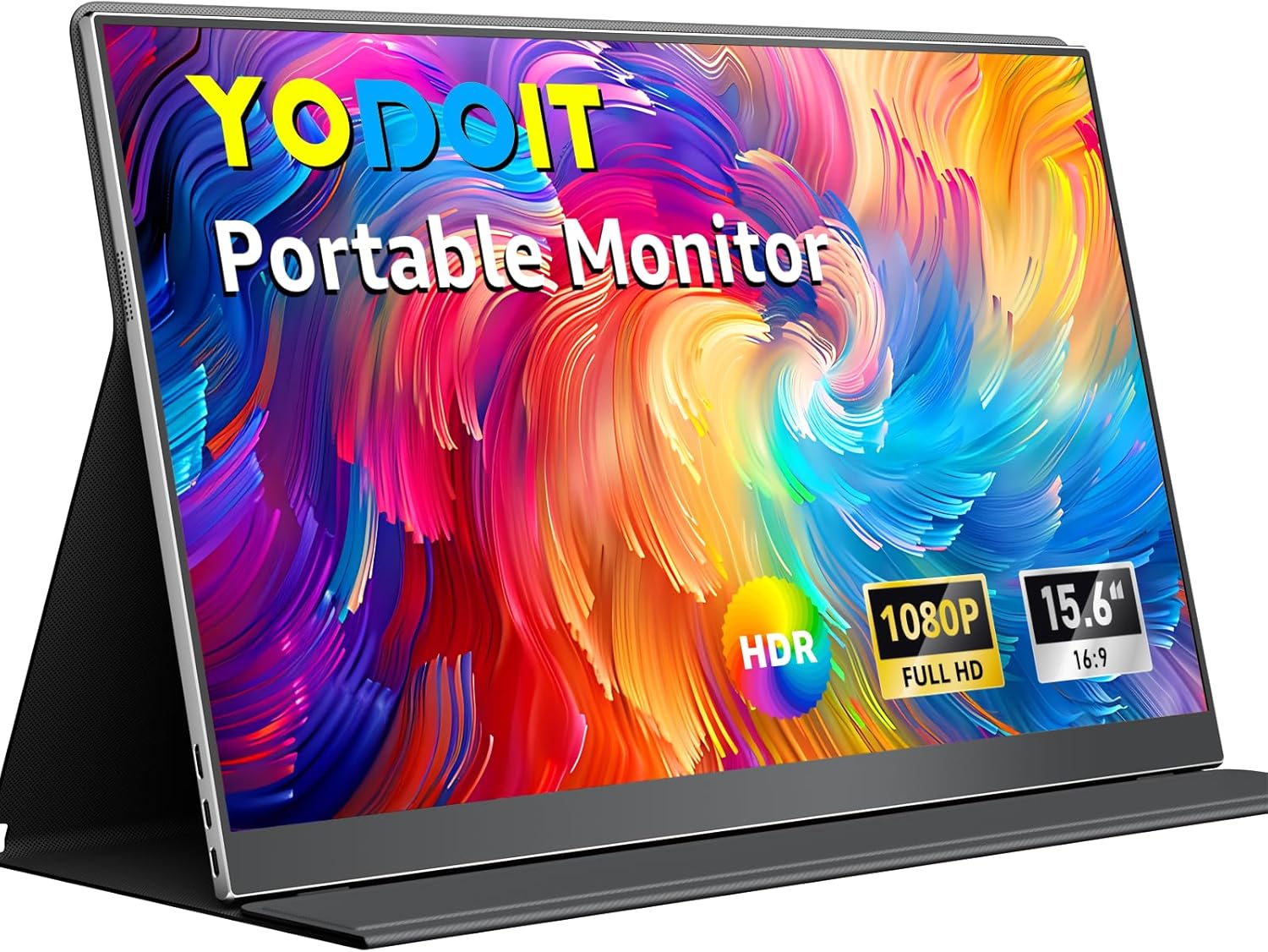 Yodoit Portable Monitor for Laptop, 15.6" 1920×1080 Travel Screen FHD IPS Display with USB Type C Port, Speakers and Smart Cover Compatible with PC, MacBook, Xbox (Black) - Image 2