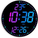 12" Large Digital Wall Mount Clock, Count Down Timer, Alarm, Big LED, 12 RGB Color, Temperature for Living Room Classroom Desk, Xmas, Birthday Gift for Senior Mom Dad (Round) - Image 2