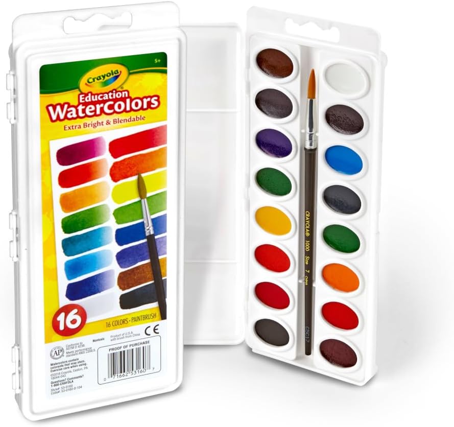 Crayola Watercolor Paint Set (16 Count), Washable Paint for Kids, 1 Paint Brush, Arts & Crafts Supplies, Assorted Colors, Ages 4+ - Image 3