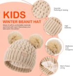 Toddler Winter Beanie Hat, Infant Winter Warm Knit Fleece Lined Cap for Girls Boys with Pom Pom for 0-36 Months 2 Packs - Image 4