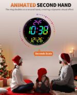 12" Large Digital Wall Mount Clock, Count Down Timer, Alarm, Big LED, 12 RGB Color, Temperature for Living Room Classroom Desk, Xmas, Birthday Gift for Senior Mom Dad (Round) - Image 5