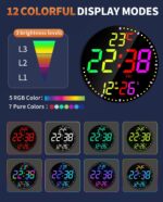 12" Large Digital Wall Mount Clock, Count Down Timer, Alarm, Big LED, 12 RGB Color, Temperature for Living Room Classroom Desk, Xmas, Birthday Gift for Senior Mom Dad (Round) - Image 8