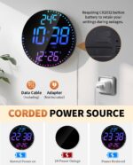 12" Large Digital Wall Mount Clock, Count Down Timer, Alarm, Big LED, 12 RGB Color, Temperature for Living Room Classroom Desk, Xmas, Birthday Gift for Senior Mom Dad (Round) - Image 9