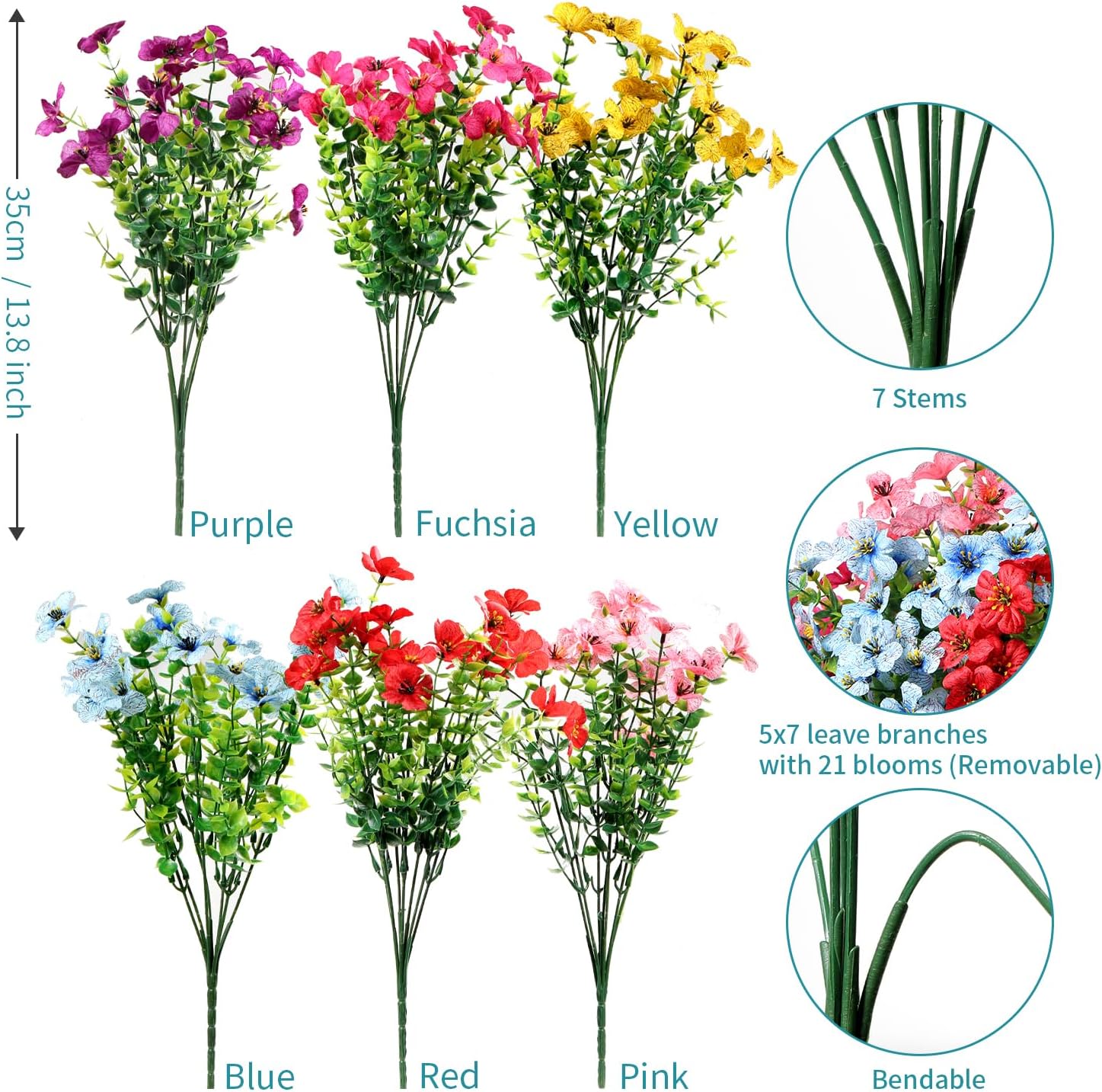 24 Bundles Realistic Artificial Flowers for Outdoors, Fake Flowers UV Resistant, Faux Plants Greenery Beautify Outdoor Hanging Planters Porch Patio Yard Garden Wedding Farmhouse Home Decor - Image 4