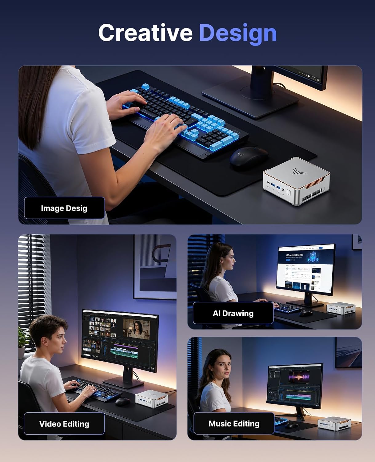 KAMRUI Hyper H2 Mini Gaming PC, Intel Core 14450HX Mini Computers (10C/16T, 4.8GHz), 32GB RAM 1TB PCle4.0 SSD Micro Desktop PC, Triple 4K Display, USB Type-C, WiFi6, BT5.2, Business Office Home - Image 10