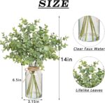 Zheart Fake Eucalyptus Stems in Glass Vase with Faux Water,14" Artificial Plants Eucalyptus Leaves for Shelf Desk Bathroom Farmhouse Room Coffee Table Home Decor (Sage Green) - Image 3