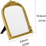Gold Plastic Arched Makeup Mirror, Standing, Hanging or Wall Mount, Bathroom, Living Room, Bedroom Gold Decorative Mirror (10.6x8.6 inch) - Image 3