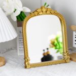 Gold Plastic Arched Makeup Mirror, Standing, Hanging or Wall Mount, Bathroom, Living Room, Bedroom Gold Decorative Mirror (10.6x8.6 inch) - Image 4