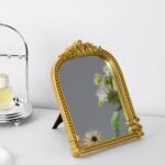 Gold Plastic Arched Makeup Mirror, Standing, Hanging or Wall Mount, Bathroom, Living Room, Bedroom Gold Decorative Mirror (10.6x8.6 inch) - Image 6