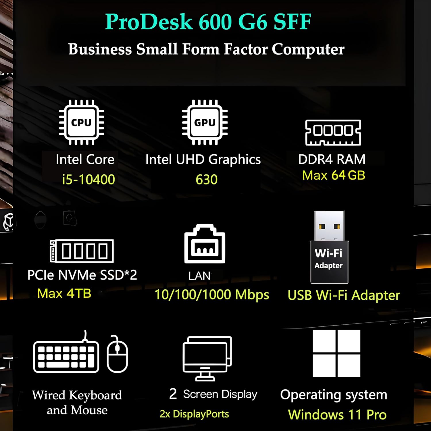 HP ProDesk 600 G6 SFF Desktop Computer Tower PC, Intel 6-Core i5-10400, 16GB DDR4 RAM, 512GB PCIe SSD, WiFi Adapter, RJ-45, 2 DisplayPort, Type-C, Keyboard and Mouse, Windows 11 Professional - Image 3