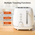Keenstone Toaster 2 Slice, Retro Wide Slot Stainless Steel Toaster with 6 Browning Levels, Reheat & Defrost, for Bagel, Toast, Bread, Kitchen Essentials, Removable Crumb Tray, White - Image 3