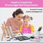 59pcs Acrylic Paint Set - Art Supplies Kit With 24 Non-Toxic Paints, Easel, Brushes, Canvas for Kids, Artists and Beginners, Pink - Image 3