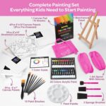 59pcs Acrylic Paint Set - Art Supplies Kit With 24 Non-Toxic Paints, Easel, Brushes, Canvas for Kids, Artists and Beginners, Pink - Image 4