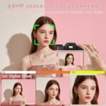 6K Digital Camera for Photography Autofocus, 64MP WiFi Vlogging Camera for YouTube with 3" 180° Flip Screen 16X Zoom, 64GB SD Card & 2 Batteries Pink Compact Travel Camera for Beginners Teens - Image 4