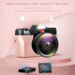 6K Digital Camera for Photography Autofocus, 64MP WiFi Vlogging Camera for YouTube with 3" 180° Flip Screen 16X Zoom, 64GB SD Card & 2 Batteries Pink Compact Travel Camera for Beginners Teens - Image 8