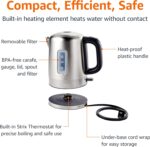 Amazon Basics Electric Stainless Steel Kettle for Tea and Coffee, BPA-Free, Fast Boiling, Auto Shut-Off, 1 Liter, 1500W, Black and Silver - Image 4