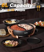 Multi-Temp Electric Hot Pot with Dual Dividers, 1100W Fast Heat & Auto Safety Shut-Off, 6L Family-Size Non-Stick Pot for 4-12 People (Wraparound Wood-grain Handles) - Image 3