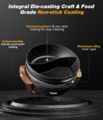 Multi-Temp Electric Hot Pot with Dual Dividers, 1100W Fast Heat & Auto Safety Shut-Off, 6L Family-Size Non-Stick Pot for 4-12 People (Wraparound Wood-grain Handles) - Image 5