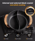 Multi-Temp Electric Hot Pot with Dual Dividers, 1100W Fast Heat & Auto Safety Shut-Off, 6L Family-Size Non-Stick Pot for 4-12 People (Wraparound Wood-grain Handles) - Image 7