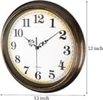 Wall Clock Battery Operated Silent Non-Ticking Vintage Wall Clocks for Kitchen, School, Living Room (12Inch, Bronze) - Image 6